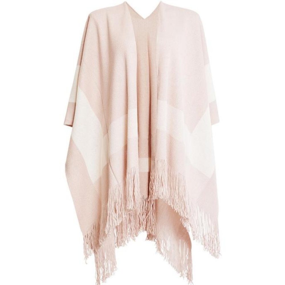 BCBGMAXAZRIA rose smoke combo fringed wrap / shawl